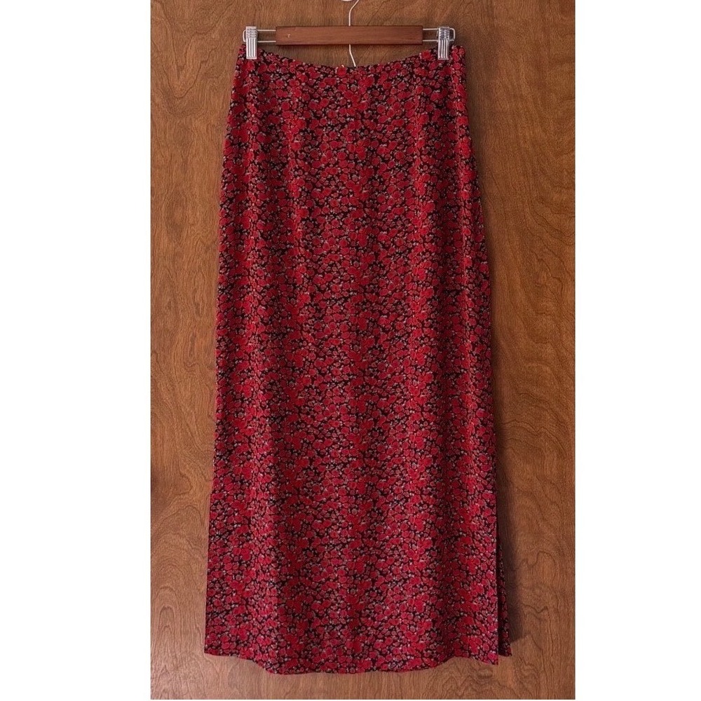 Vintage 100% Silk 90s Harolds Sz 8 Long Red Black Floral Maxi Skirt Whimsygoth